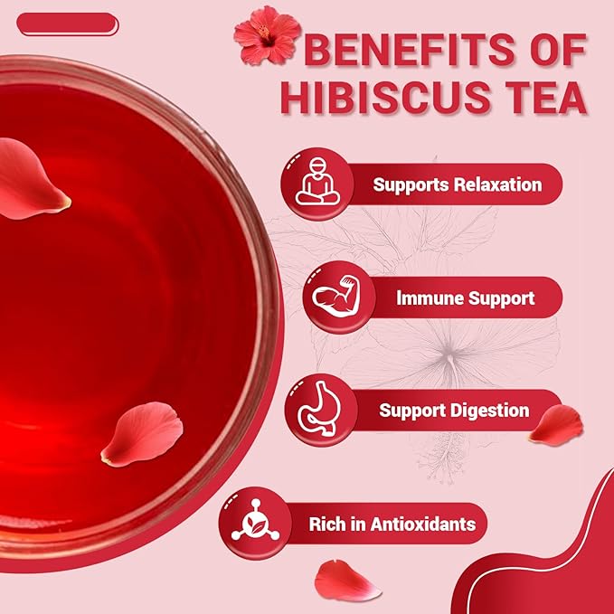 Hibiscus Tea Bags, Hibiscus Flower Herbal Tea - Rich in Vitamin C, Caffeine Free,Sugar Free, 60 Teabags
