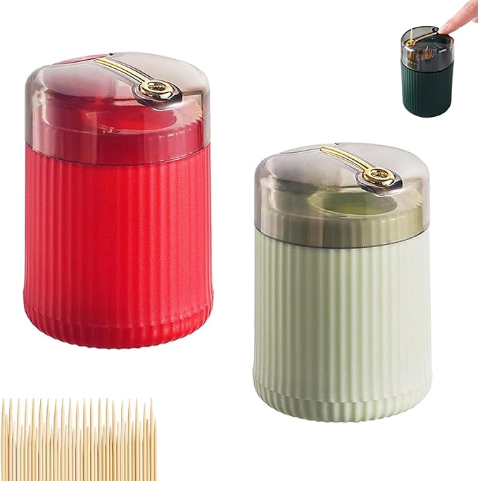 Portable Floss Dispenser with 100 Pcs Dental Floss, Dental Floss Dispenser Dental Floss Picks Case,Portable Automatic Floss Dispenser Floss Organizer Travel Floss Case (Red+Light Green)