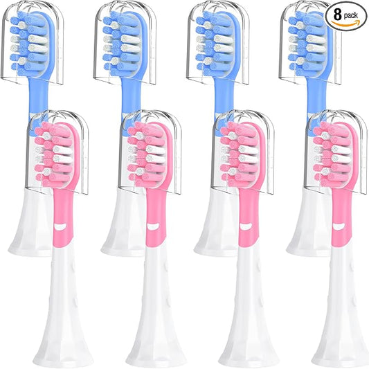 Kids Replacement Heads for Philips Sonicare 6032/94 6321 6340 6042 6320 6330, 3+ Years Old Toddler Soft Electric Toothbrush Compact, Child Brush Head for Boys Girls, 8 Pack Pink & Blue