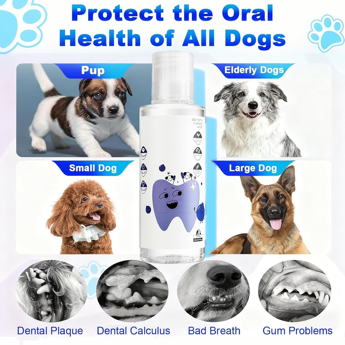 Dental Water Additive, Specialized Dental Care Formula，Natural Flavorless Teeth Cleaning Mouthwash, Freshens Dog Breath & Promotes Healthy Gums, Easy Daily Use for All Pet (200ML)