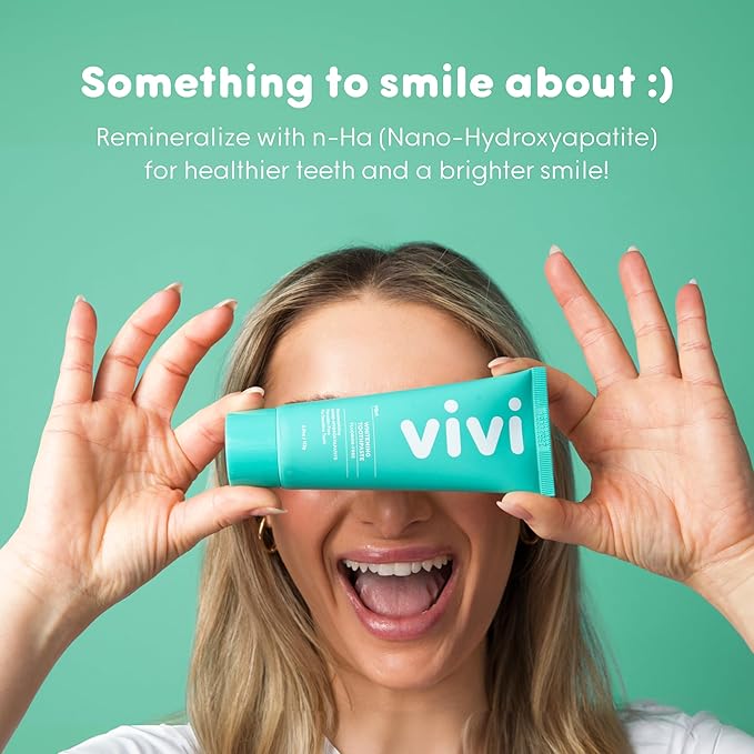 vivi Nano Hydroxyapatite Fluoride Free Whitening Toothpaste, Remineralizing Enamel w/Sensitivity Relief, Antiplaque, Gently Removes Stains, Mint Flavor, 4oz 1pk