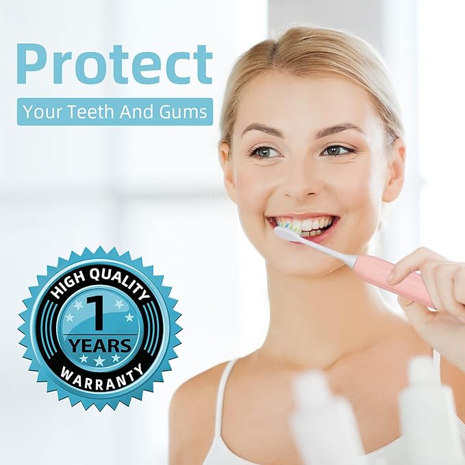 7AM2M Ultrasonic Electric Toothbrush for Adults and Kids, USB-C Rechargeable with 4 Brush Heads & 5 Modes, One Charge for 90 Days, 40000 VPM High-Powered, 2 Minutes Built-in Smart Timer, Pink