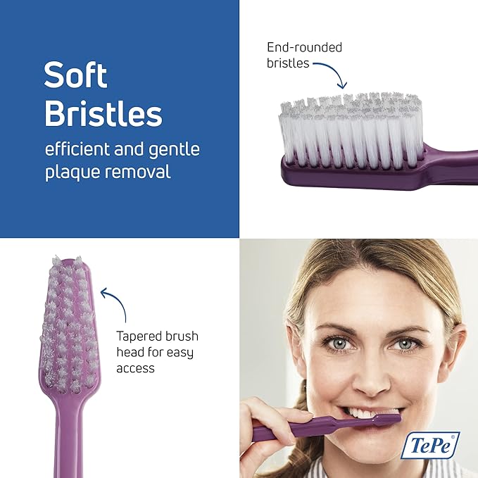 TePe Select Soft Toothbrush, Adult Soft-Bristle Toothbrush with Tapered Head and Angled Neck, Pack of 1