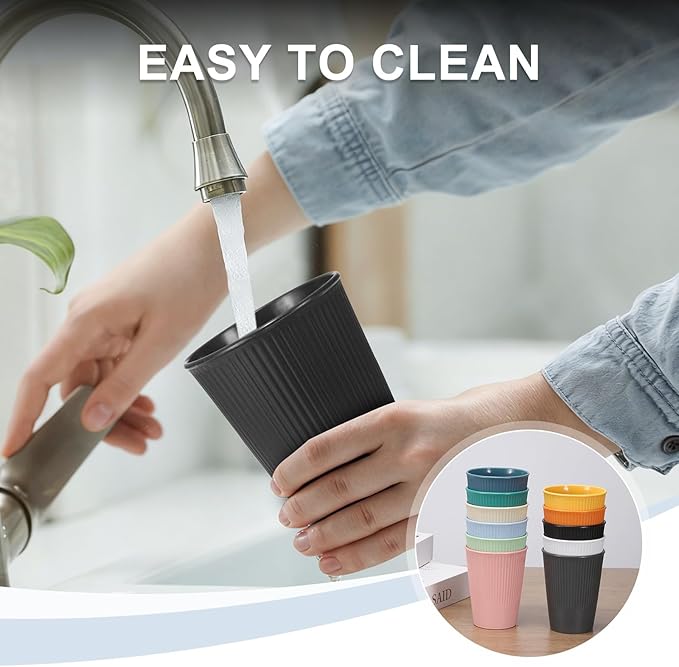 uxcell 4 Pcs Simple Toothbrush Cup, 3.3 x 3.3 x 4.2 Dishwasher Safe Bathroom Tumbler Reusable Plastic Cup Set for Storing Toothpaste Combs, Dark Blue/Dark Green/Orange/Yellow