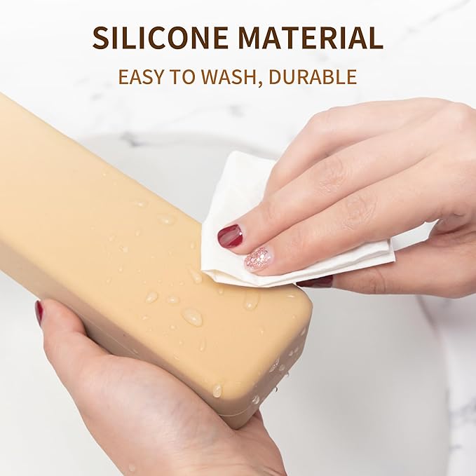 Nuomeisi Silicone Makeup Brush Holder Travel Cosmetic Bag: Soft Portable Cosmetic Face Brushes Organiser with Upgrade Anti-Fall Off Zipper, Large Capacity Travel Makeup Brush Case - Khaki