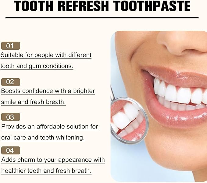2Pcs Tooth Refresh Toothpaste, Fresh Breath Toothpaste, Natural Oral Care & Enamel Repair, Helps Remove Coffee, Tea & Wine Stain, Deep Cleaning Care