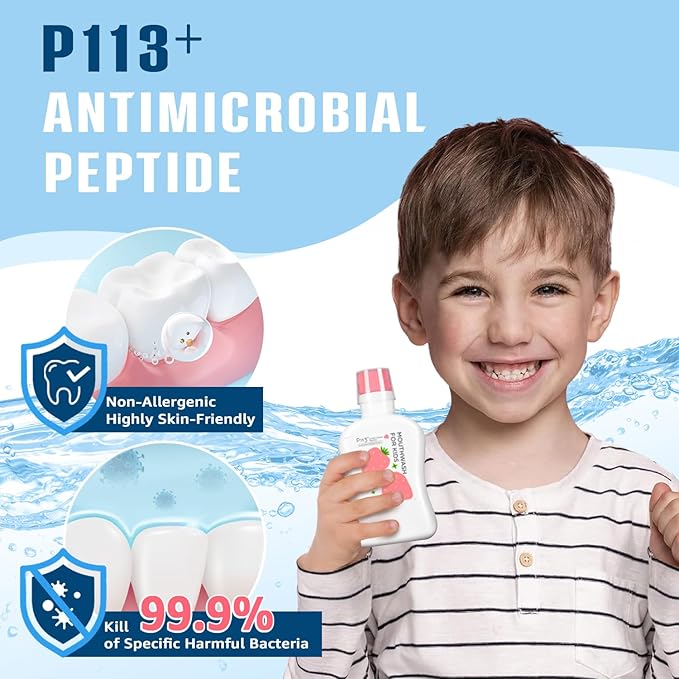 Mouthwash for Kids P113+ Peptide Anti Cavity Mouth Rinse Alcohol Free for Teeth and Gums Safe Oral Hygiene for Newborn to Toddler 11.08 fl oz (11.08 Fl oz, Original(Unflavored))