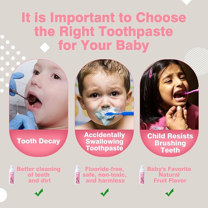NOHOO Fluoride Free Foam Toothpaste Kids Fruit Flavour,Natural Training Toothpaste for Baby Toddler Children Oral Cleaning and Cavity Protection(Peach + Cantaloupe)