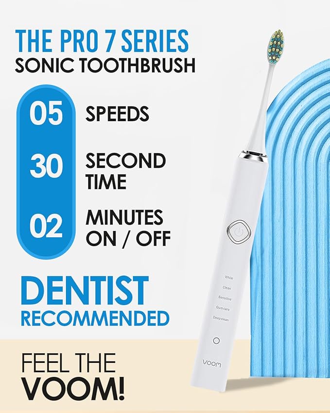 Voom Sonic Pro 7 Electric Toothbrush for Adults, Sonicare Electric Toothbrush with 40000 VPM w/ 5 Deep Clean Modes, Rechargeable Toothbrushes Fast Charge 4 Hours Last 8-Weeks