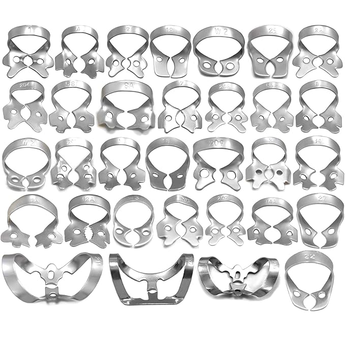 MEDSPO Professional Dental Rubber Dam Clamps | Endodontic Hygenic Brinker Universal Retractors| Tissue Gingival Lower Molars | Restorative Instruments Tools CE (32 Piece Set)