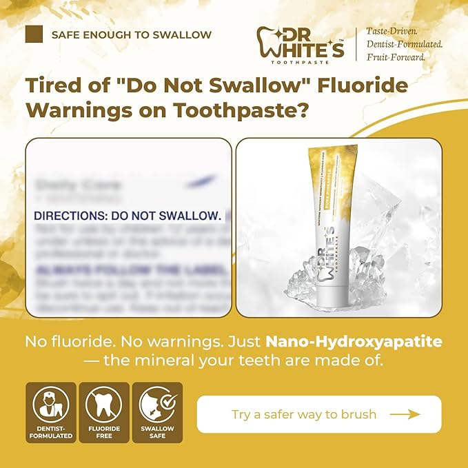 Dr. White’s Fluoride-Free nHA Toothpaste 2-Pack; Dentist-Formulated, Nano Hydroxyapatite + Xylitol, Sensitivity Relief Complex™, Mint-Free, Enamel Safe, Swallow-Safe (3.5 Oz, Pure Pineapple)