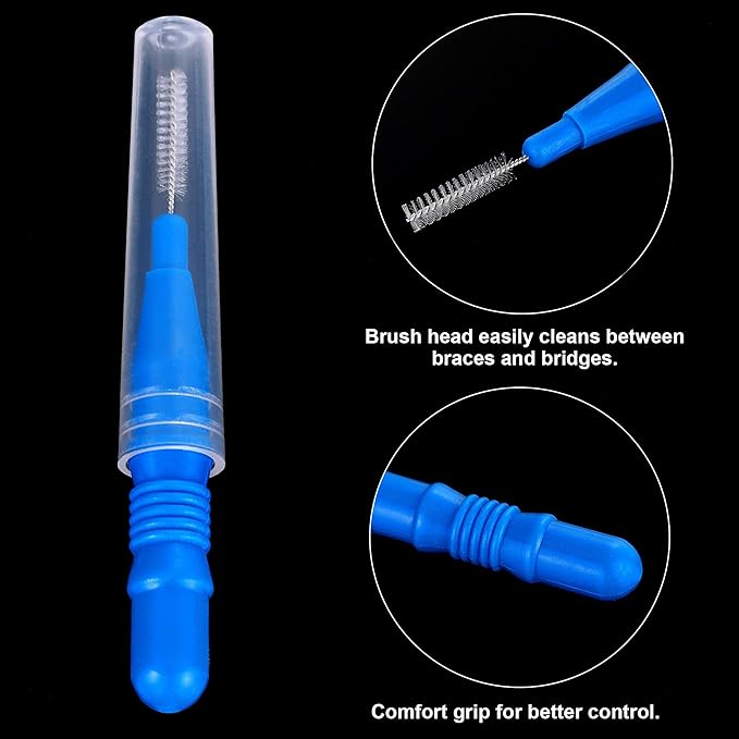 BBTO 100 Pcs Braces Dental Brush Flosser for Cleaner Interdental Brush Toothpick Tooth Flossing Head Oral Dental Toothpick Cleaners Cleaning Tool(Orange and Blue)