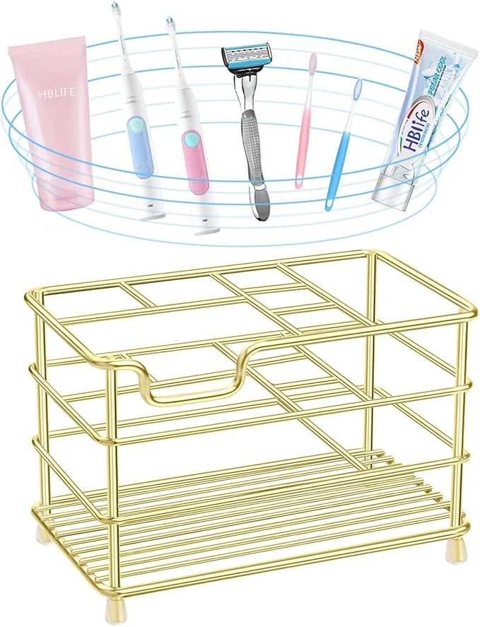 HBlife Large Electric Toothbrush Holder for Bathroom, Gold Stainless Steel Bathroom Accessories Organizer for Small Spaces