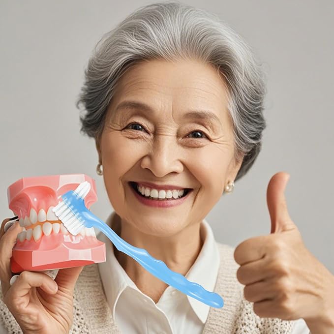 Denture Brushes 4Pcs Denture Brush, Dual Head Toothbrush with Hard Bristles, Comfortable Handle for Elderly, Easy to Use Hard Hygienic Bristle Toothbrush