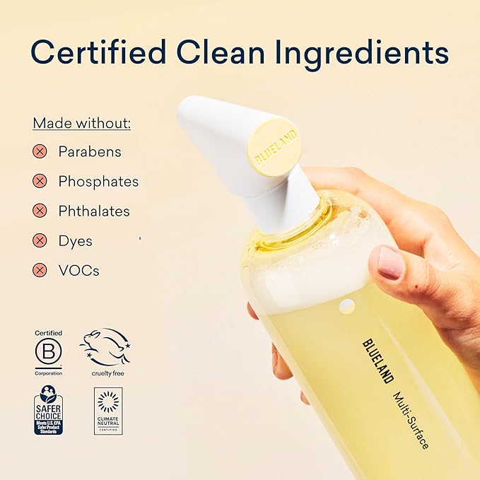 BLUELAND Multi-surface Cleaner, 10 Refill Tablets, Fresh Lemon Scent, All-Purpose, Eco-Friendly Cleaning Supplies, 10 x 24 Fl oz
