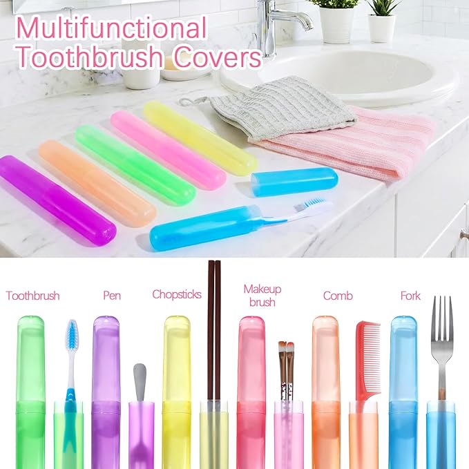36 Pcs Travel Toothbrush Case Holder, Portable Toothbrush Storage, Classroom Pencil Case for Kids, 6 Assort Color Toothpaste Cover Protector for Travel Home School Use