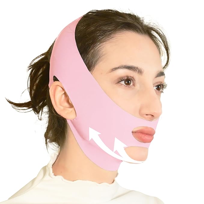 V Line Lifting Mask Chin Strap for Sleeping, Face Lifting Strap, Chin Strap, V Line Mask, Jawline Shaper, Jaw Strap, Double Chin Reducer, Face Lift Tape & Snoring Solution (Pink)