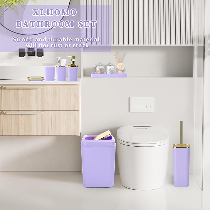 Bathroom Accessories Set - 26PCS Purple Bathroom Set, Bathroom Accessory Set with Shower Curtain and Rugs and Bathtub Mats for Home