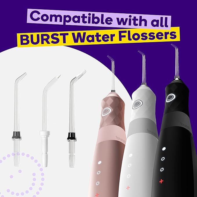 BURST Electric Water Flosser Replacement Tips (Classic/2 Pack) | for Fresh Breath & Healthy Gums | Plaque Removal Between Teeth, Braces & Dental Work