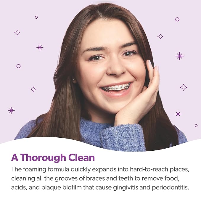 EverSmile OrthoFoam Braces Cleaner — Brushable Foam Whitens Teeth, Eliminates Bacteria, Fights Plaque and Bad Breath – Cleans Under Metal, Ceramic, Clear Brackets and Wires – 50ml (4 Pk)