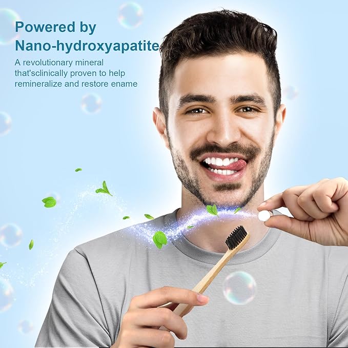 GlorySmile Toothpaste Tablets, Nano Hydroxyapatite with Probiotics, Fluoride & Plastic Free, Eco & Travel Friendly Size, Remineralizing Chewable Toothpaste Tabs - 62ct, Mint
