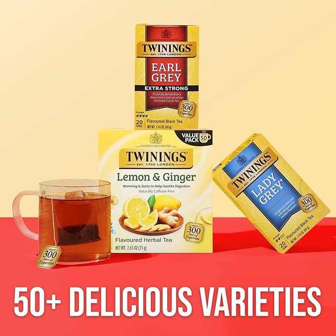 Twinings Earl Grey Extra Strong Black Tea Individually Wrapped Bags, 20 Count (Pack of 1), Flavoured with Citrus and Bergamot, Caffeinated, Enjoy Hot or Iced, 20 Teabags