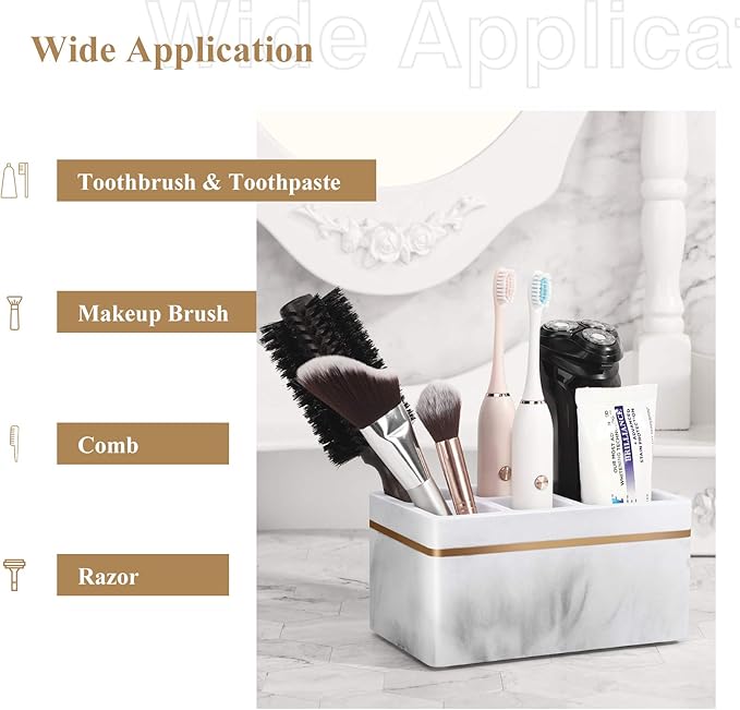 Shinowa Resin Toothbrush Holder, 5 Slots Hygienic Electric Toothbrush Holder Storage Stand Organizer for Toothbrush, Toothpaste, Razor, Gravel White