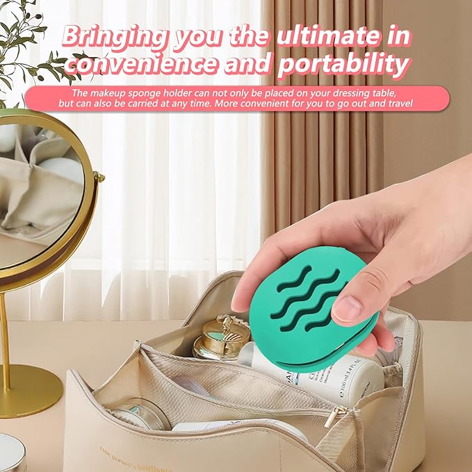Makeup Sponge Holder,Travel Make up Sponges Organizer,Silicone Shatterproof Make Up Sponge Case,Breathable makeup sponge case, suitable for business or travel(Green)