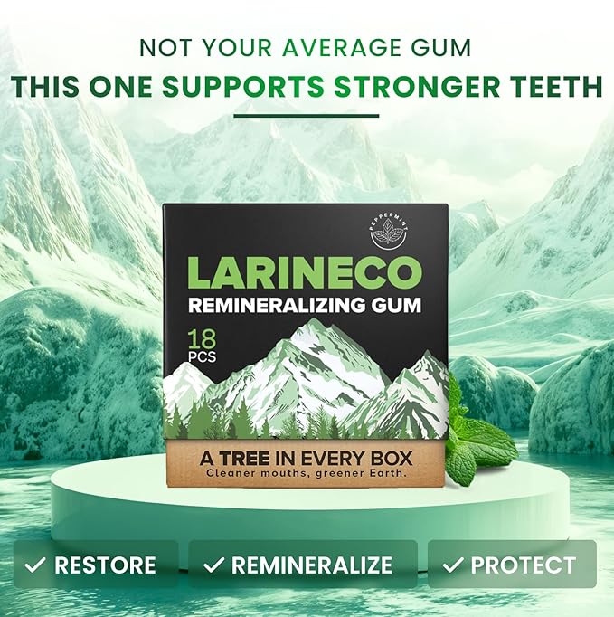 Larineco Remineralizing Gum with Nano Hydroxyapatite & Xylitol – Sugar-Free Cinnamon Xylitol Gum – Plastic-Free, Dye-Free, Aspartame-Free – Natural Base – 18 Pieces (18 Count (Pack of 2), Peppermint)