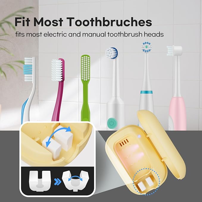 HubiCare Toothbrush Case, Spring pastel Color Portable Mini Toothbrush Covers with Holder, Rechargeable Travel Home Toothbrush And Holder, Cleaner Case for All Electric & Manual Toothbrushes (Yellow)