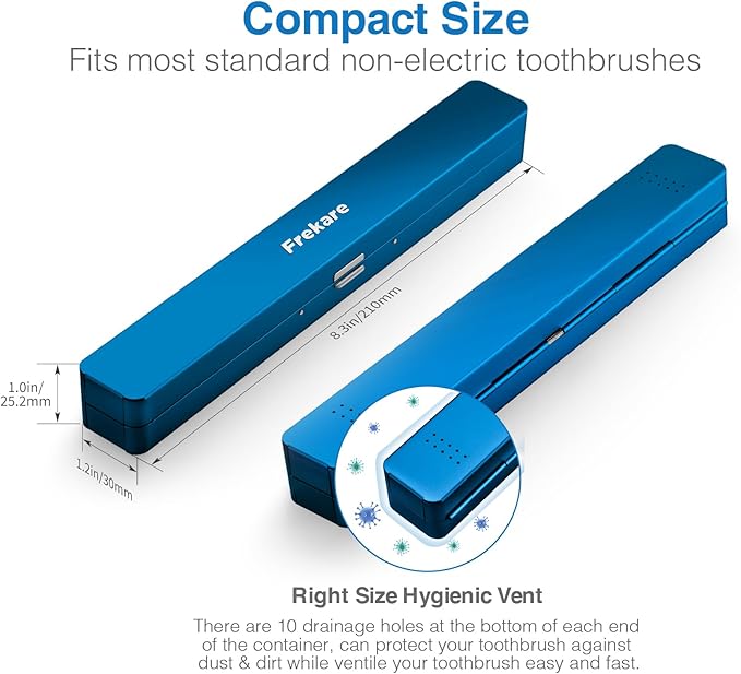 Toothbrush Travel Case Aluminum, Manual Tooth Brush Holder for Traveling, Portable Toothbrush Container for Bathroom, Camping, Business Trip, School (Blue)