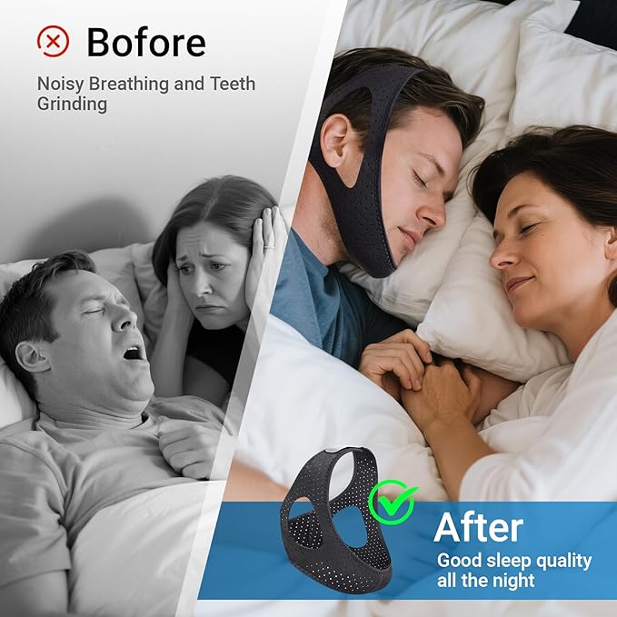Chin Strap for Sleeping Comfortable Stop Snoring Solution, Snore Stopper Adjustable,Anti Snoring Devices Breathable and Reusable, Anti Snore Chin Strap for CPAP Users,M,Black