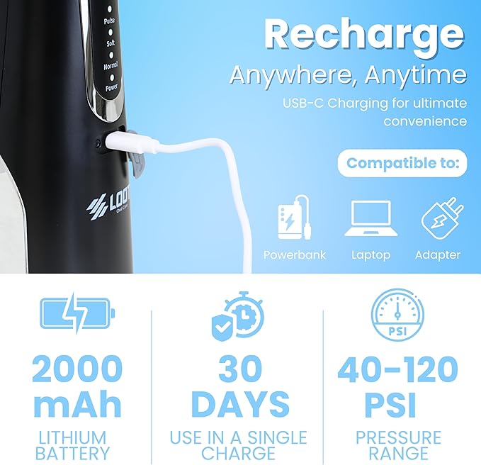 Dental Water Flosser Cordless, 310ML Electric Flosser with 4 Cleaning Modes & 8 Replaceable Jet Tips, IPX7 Waterproof Electric Waterflosser for Teeth Cleaning (8 Tips)