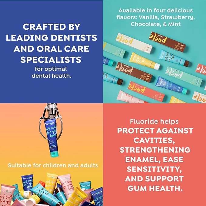 SuperMouth Fluoride Toothpaste - Adults & Kids, Fights Cavities, Whitens, Nano Hydroxyapatite, Dentist Developed, Safe Clean Ingredients, Gentle on Sensitive Teeth, Vitamins D3 & K2, 4 Tasty Flavors