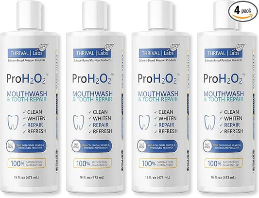 ProH2O2 Natural Mouthwash, Salt Swish, & Tooth Repair by Thrival Labs, Press Top Dispensing, Family Pack (4 Pieces)