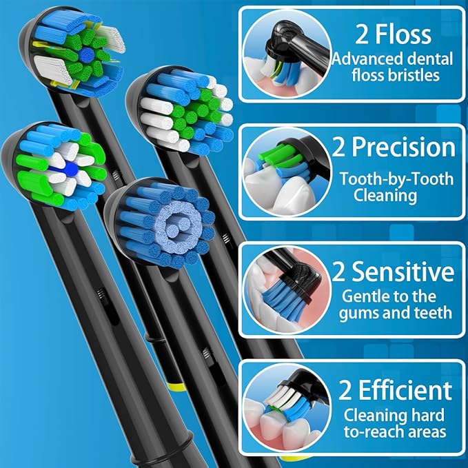 Replacement Heads Compatible with Oral B Braun Electric Toothbrush, Replacement Toothbrush Heads Fit for Oral-b Pro 1000/7500/3000/7000/8000/500, 8 Packs (Black)