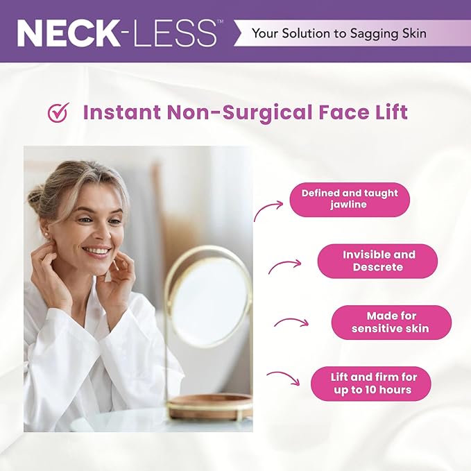 NECK-LESS Professional Face Tape - Patented Face Lift System, Invisible Enhancement Strips for Jawline & Neck (10 Strips)