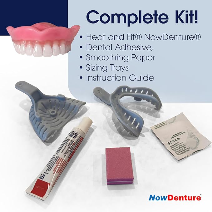 Heat and Fit™ NowDenture™ - Premium Immediate Upper Dentures - USA Made, Real Teeth, Custom Fit - No Impressions Needed for Fast Results at Home - Complete Kit with Sizing Trays - Medium