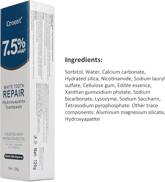 7.5% Hydroxyapatite Toothpaste-Enamel Protection and Tooth Strengthening, Fluoride-Free Safe, Nano Hydroxyapatite Toothpaste Stain Removal, Whitening Tooth, Gentle Mint, Fresh Breath 3pcs