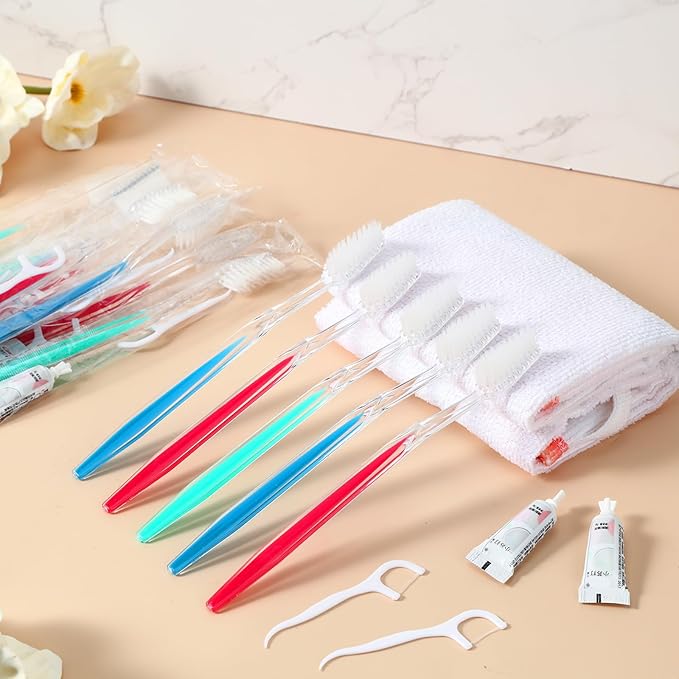 Maxcheck 300 Sets Disposable Toothbrushes Bulk with Toothpaste and Dental Floss Individually Wrapped Travel Toothbrush Set Homeless Supplies for Hotel Guest