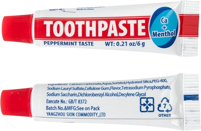 100 Pack 0.21 oz Peppermint Toothpaste for Hospitality, Hotel, Travel,Charity Homless Donation (100 Tubes 0.21 Ounces Each)