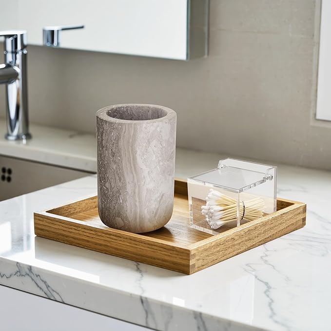 Natural Marble Toothbrush Holder for Bathroom Countertop Toothbrush Makeup Brush Holder for Bathroom,Toothpaste Organizer,Razor Stand,Anti-Slip Rubber Pad (NS043)