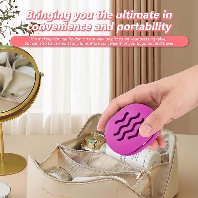 Makeup Sponge Holder,Travel Make up Sponges Organizer,Silicone Shatterproof Make Up Sponge Case,Breathable makeup sponge case, suitable for business or travel（Purple）