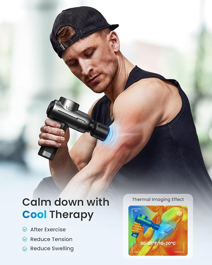 RENPHO Massage Gun with Heat and Cold, Valentines Birthday Gifts for Women Men, Portable Percussion Muscle Deep Tissue Massager with Charging Stand, Active+ Thermacool Deluxe