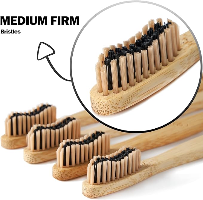 20 Count Bamboo Toothbrushes (Soft+Medium), Natural Wood Toothbrushes Bulk, Eco-Friendly, BPA Free, Biodegradable & Compostable Charcoal Wooden - Reusable Travel Toothbrush