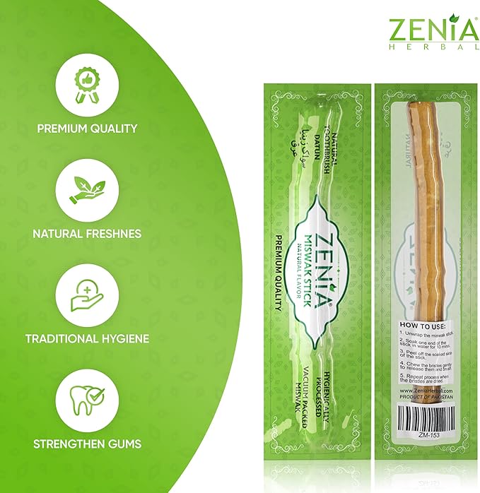 Zenia Sewak Natural Miswak Toothbrush - Vacuum Sealed Natural Flavor Traditional Peelu Toothbrush Stick - for Healthy Gums, Teeth, and Fresher Breath (Pack of 3)