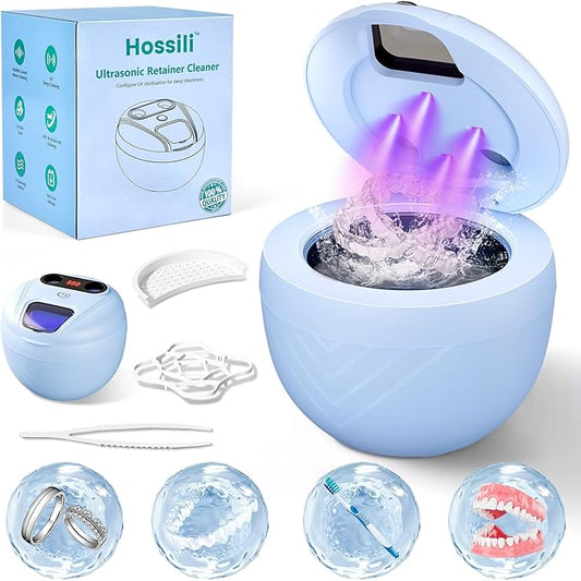 Ultrasonic Retainer Cleaner, 45kHz Retainer Cleaner Machine for Denture Cleaning Pod for Mouth Guards|Aligners|Braces|Toothbrush Heads|Jewelry, 200ML Dental Cleaning Pod with 4 Modes & Digital Timer