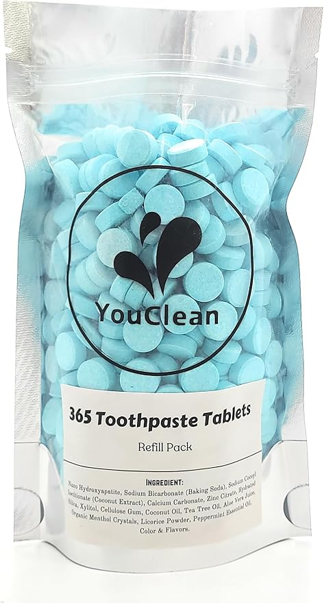 Refill Pack - 365 Toothpaste Tablets - Natural Remineralization & Whitening with Nano Hydroxyapatite - Travel or Daily Use - Fluoride Free (Blueberry365)