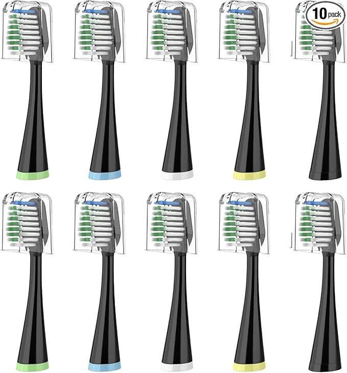Replacement Toothbrush Heads for Waterpik Complete Care 5.0/9.0 (CC-01/WP-862), with Covers, 10 Count, Black