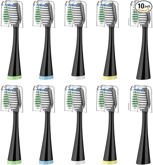 Replacement Toothbrush Heads for Waterpik Complete Care 5.0/9.0 (CC-01/WP-862), with Covers, 10 Count, Black
